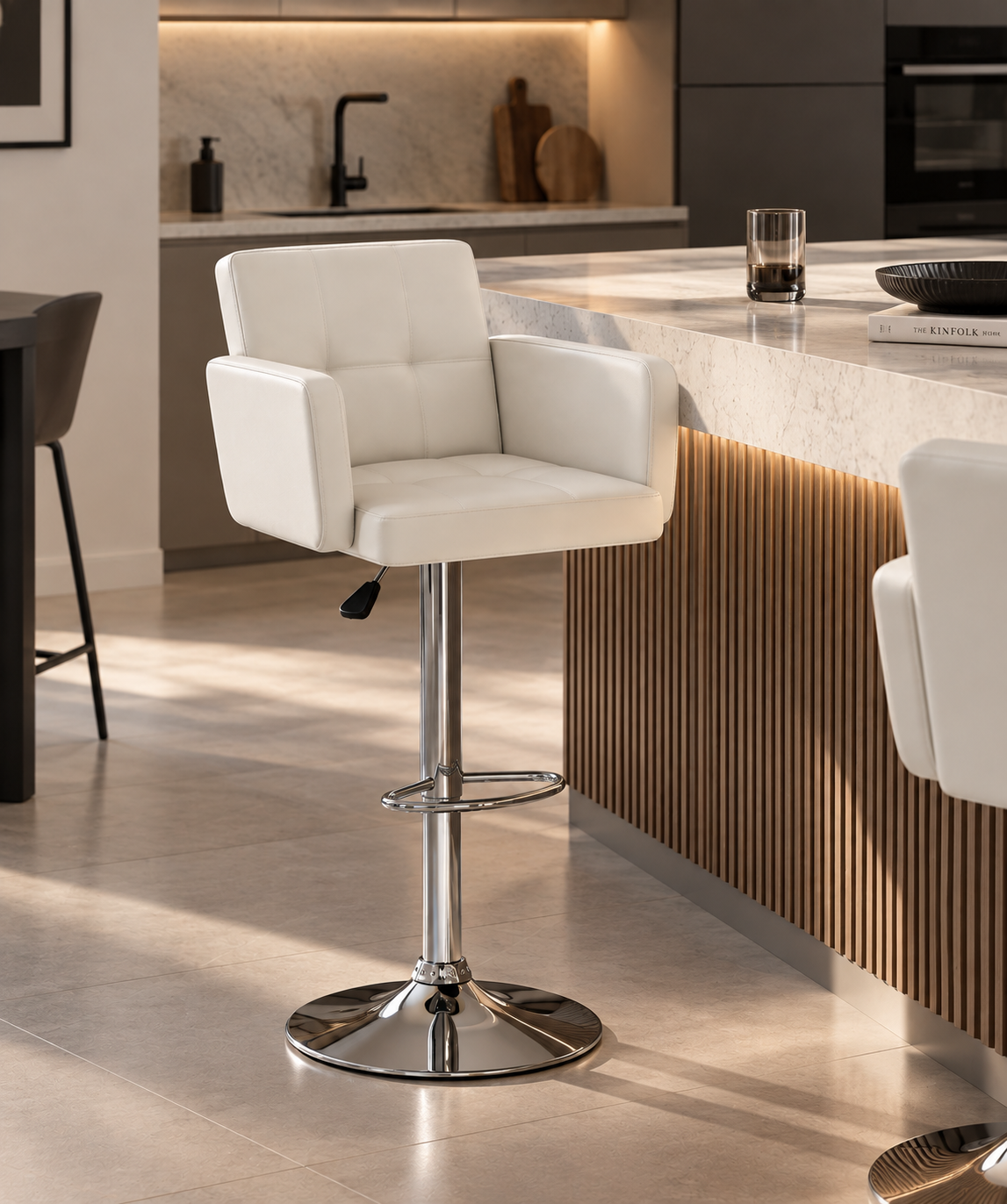 Tabouret de Bar Simili Cuir Blanc – Monaco