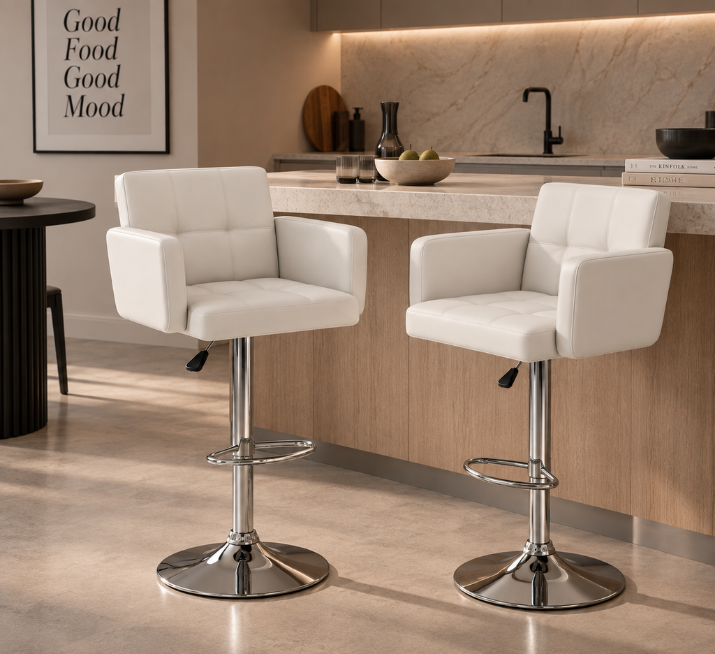 Tabouret de Bar Simili Cuir Blanc – Monaco