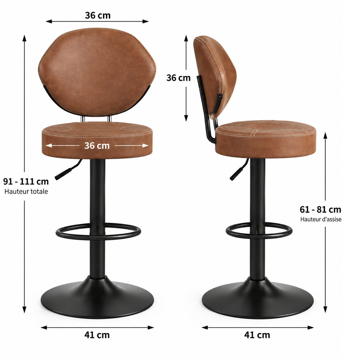 Tabouret de Bar Simili Cuir Marron – Dallas
