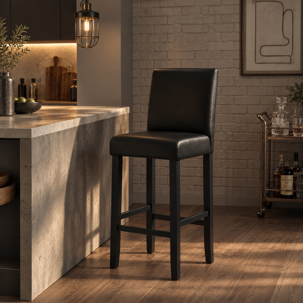 Tabouret de Bar Simili Cuir Noir – Oxford
