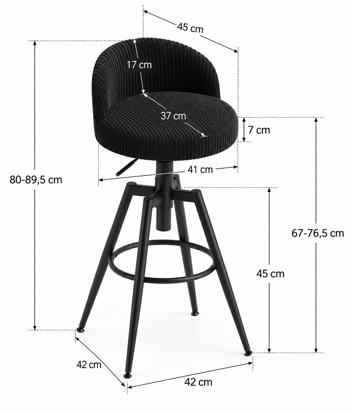 Tabouret de Bar Velours Côtelé Pivotant – Zélio