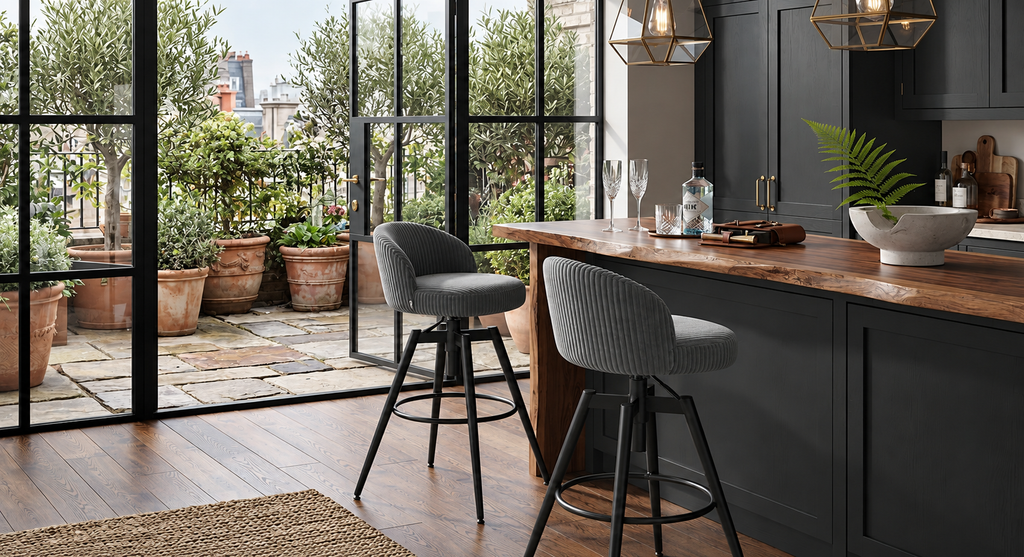 Tabouret de Bar Velours Côtelé Pivotant – Zélio