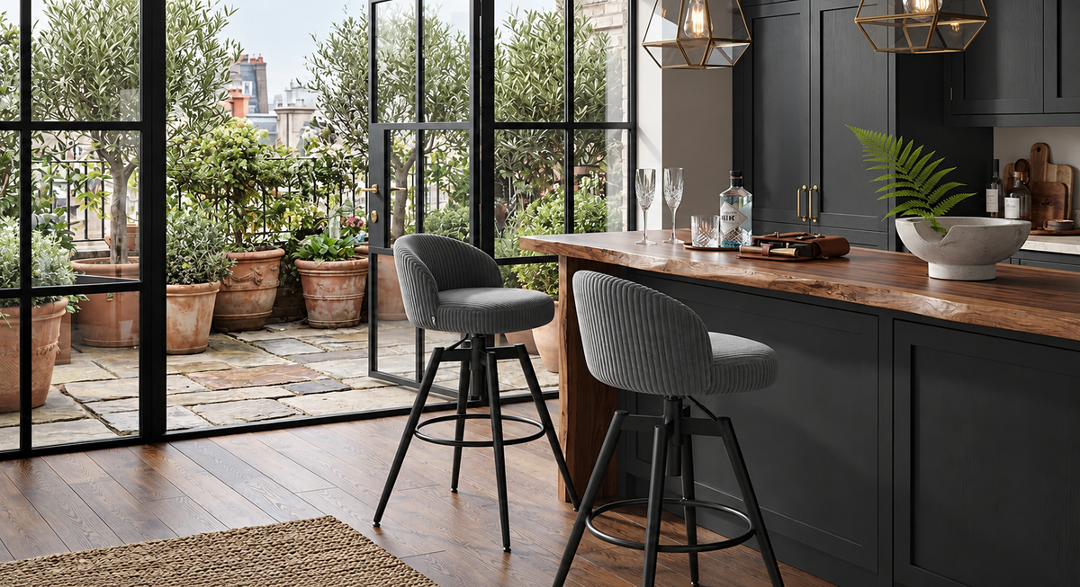 Tabouret de Bar Velours Côtelé Pivotant – Zélio