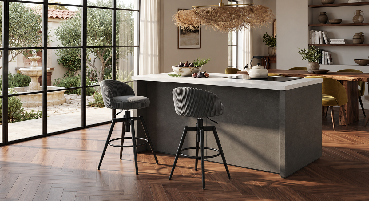 Tabouret de Bar Velours Côtelé Pivotant – Zélio