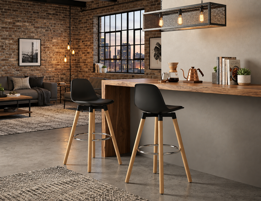 Tabouret de Bar Bois & Assise Noire – Maïko