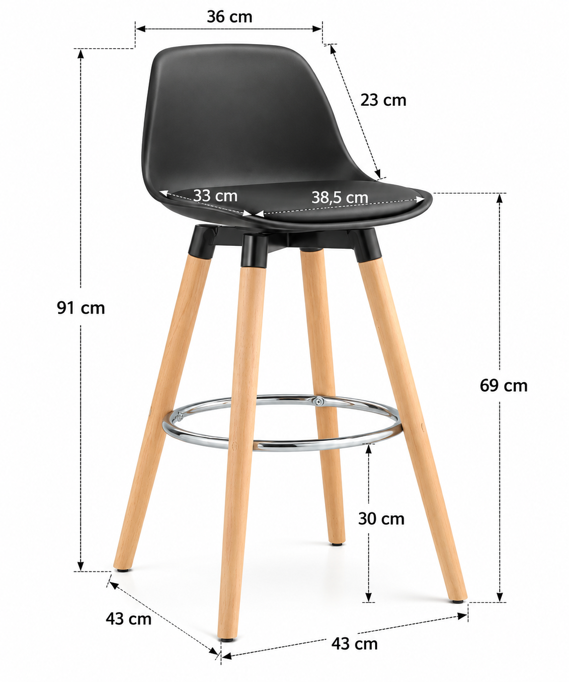 Tabouret de Bar Bois & Assise Noire – Maïko