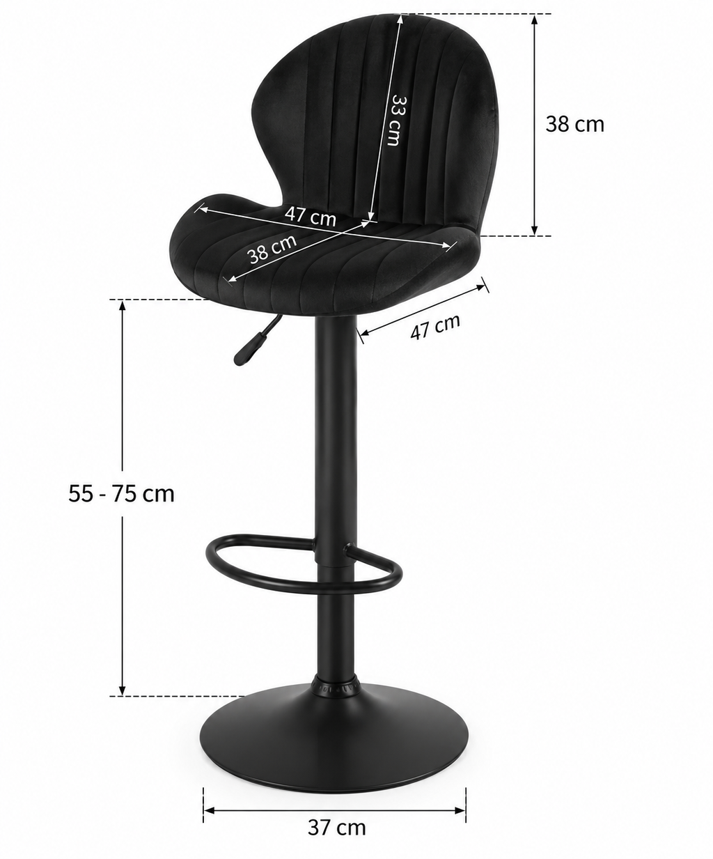 Tabouret de Bar Velours Noir Pivotant – Néro