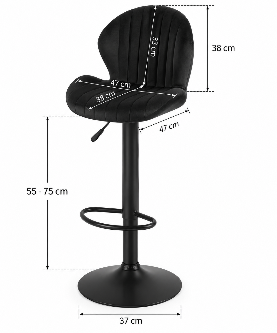 Tabouret de Bar Velours Noir Pivotant – Néro