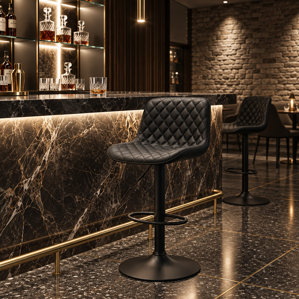 Tabouret de Bar Noir Capitonné – Velmora