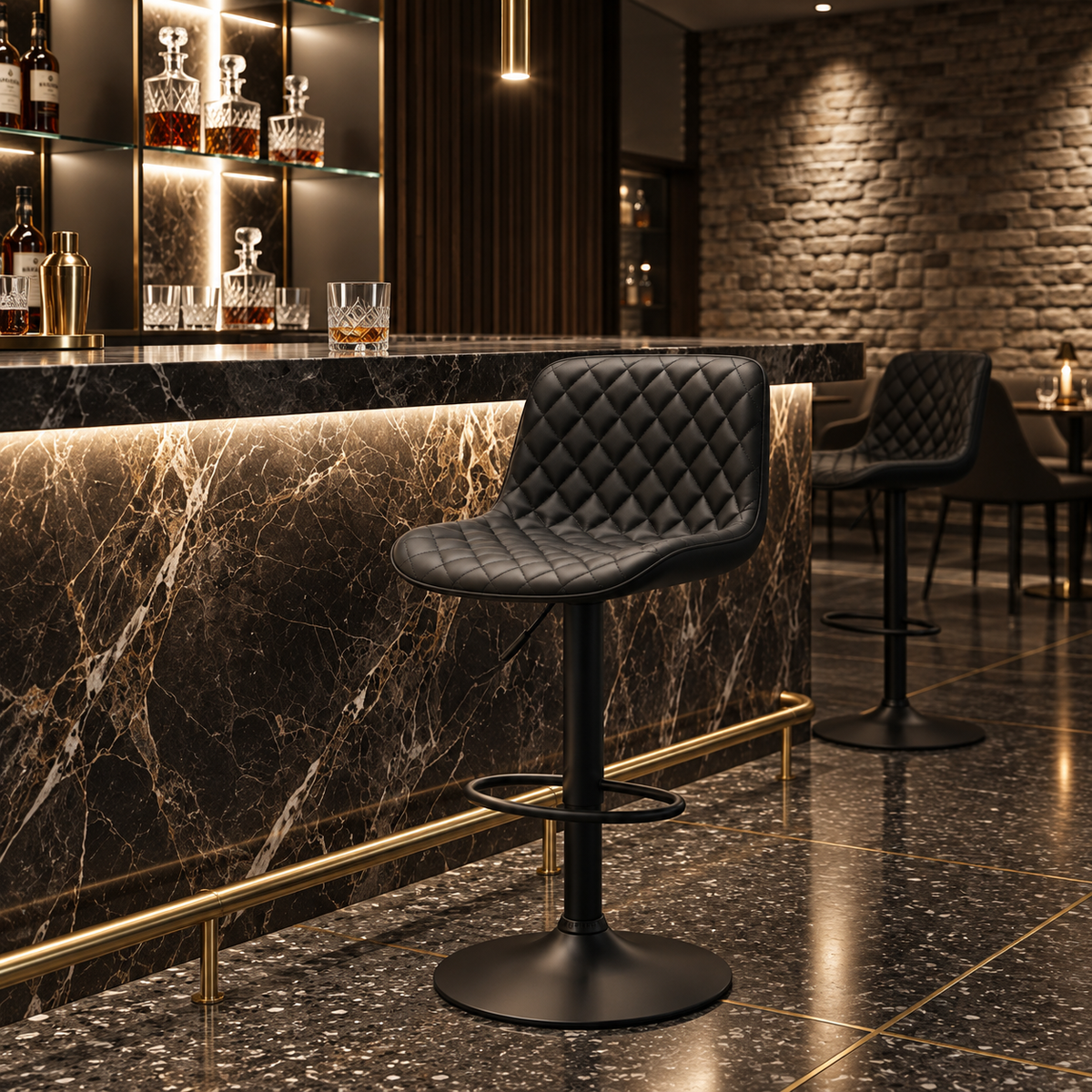Tabouret de Bar Noir Capitonné – Velmora