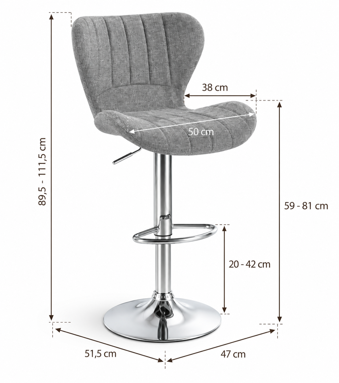 Tabouret de Bar Tissu Gris Pivotant – Elvano
