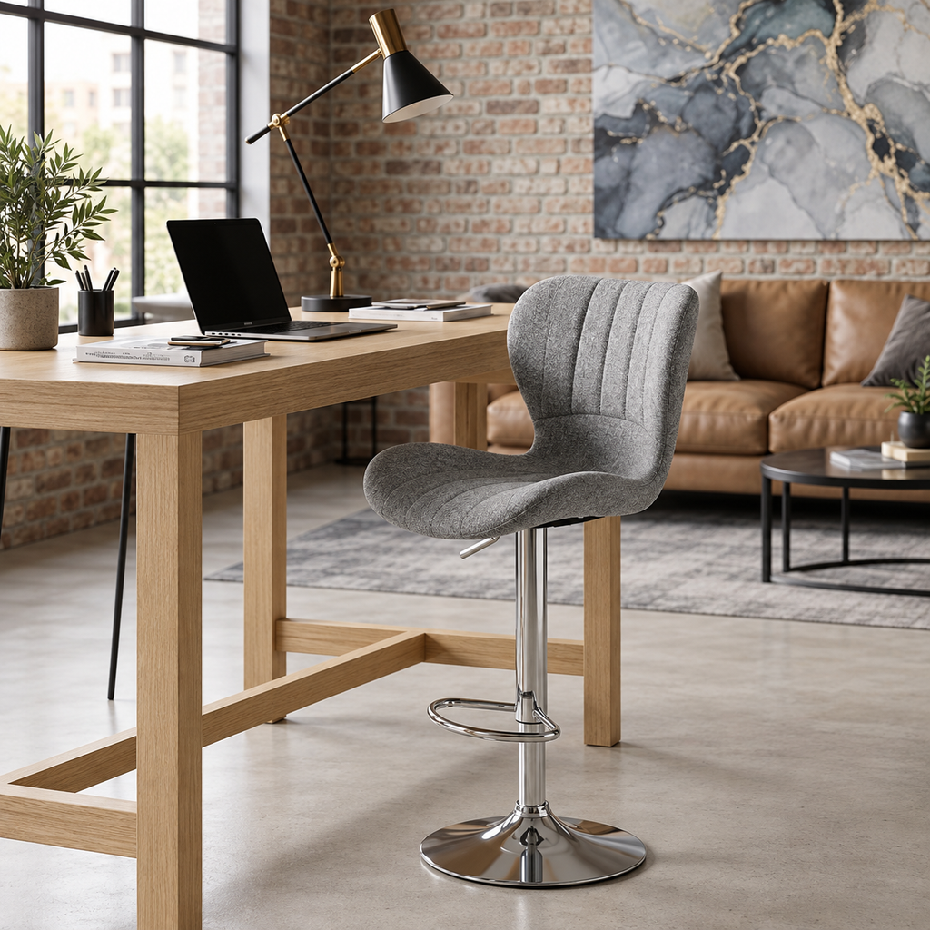 Tabouret de Bar Tissu Gris Pivotant – Elvano
