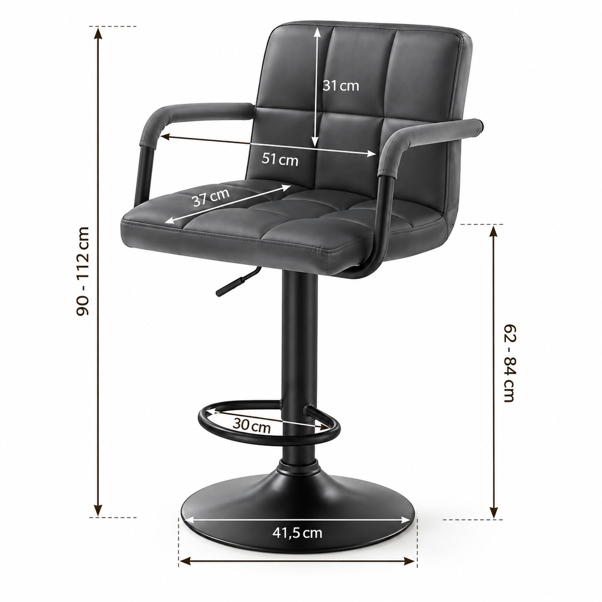 Tabouret de Bar Velours Gris avec Accoudoirs – Savio