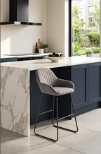 Tabouret de Bar Velours Gris avec Accoudoirs – Arvello