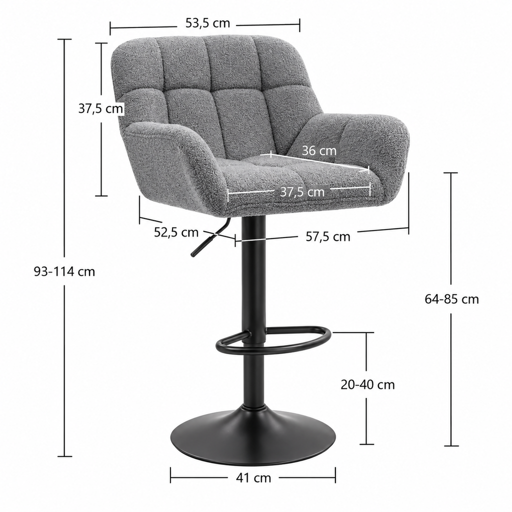 Tabouret de Bar Tissu Gris avec Accoudoirs – Calenzo