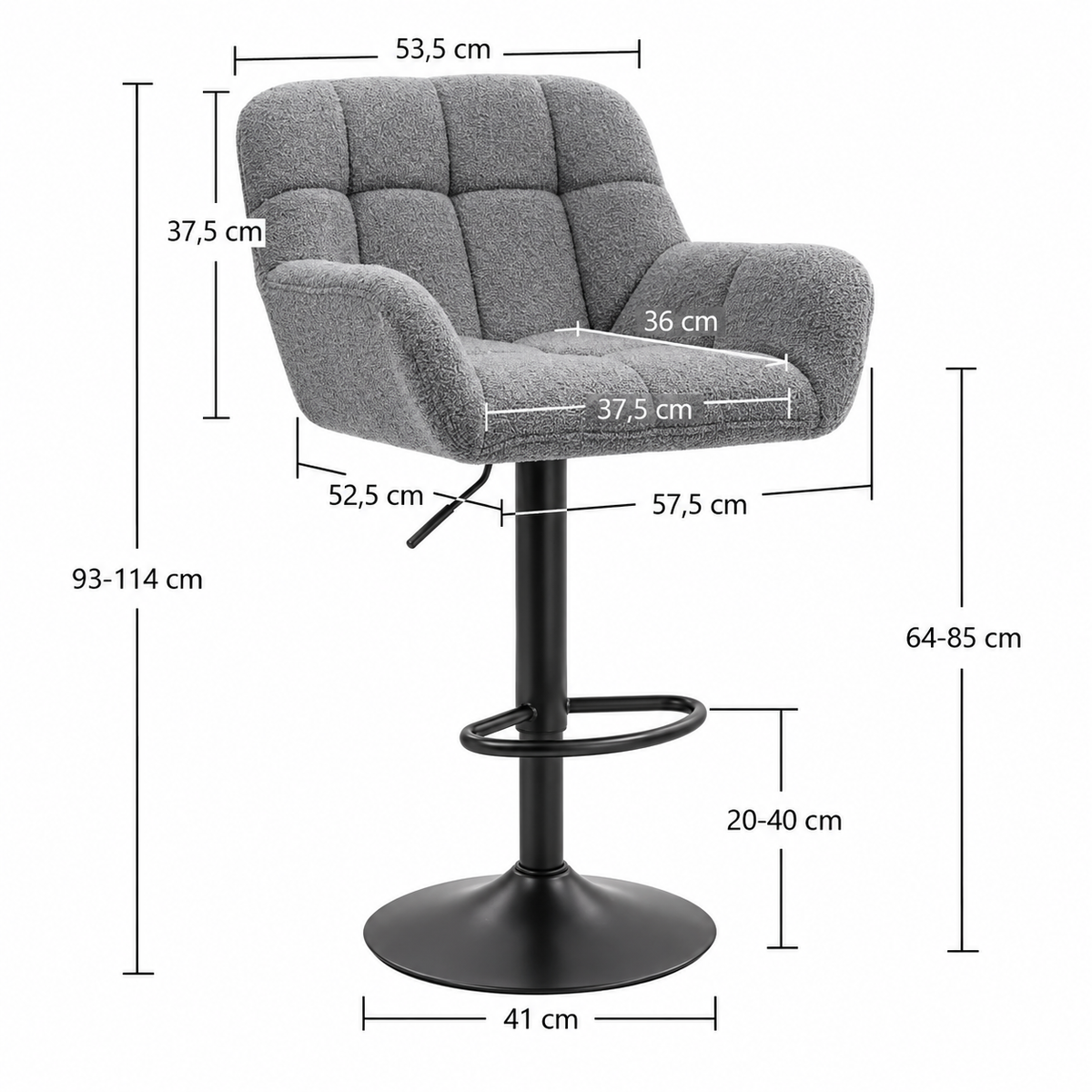 Tabouret de Bar Tissu Gris avec Accoudoirs – Calenzo