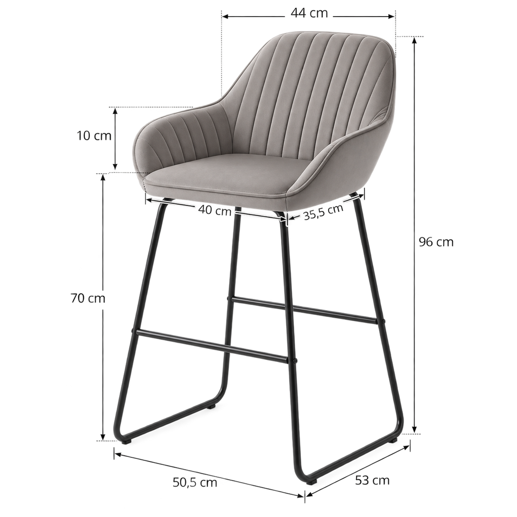 Tabouret de Bar Velours Gris avec Accoudoirs – Arvello