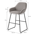 Tabouret de Bar Velours Gris avec Accoudoirs – Arvello