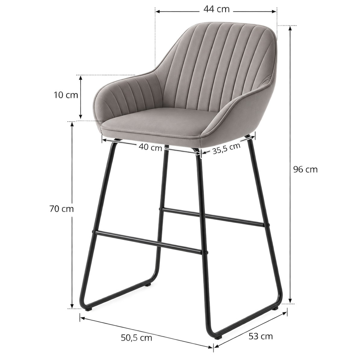 Tabouret de Bar Velours Gris avec Accoudoirs – Arvello
