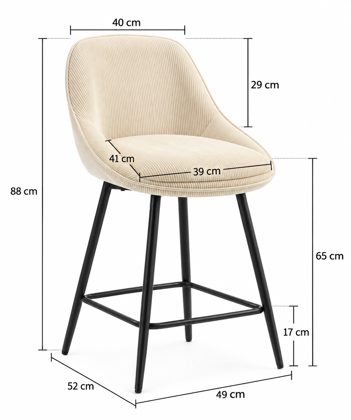 Tabouret de Bar Velours Côtelé Beige – Mavero