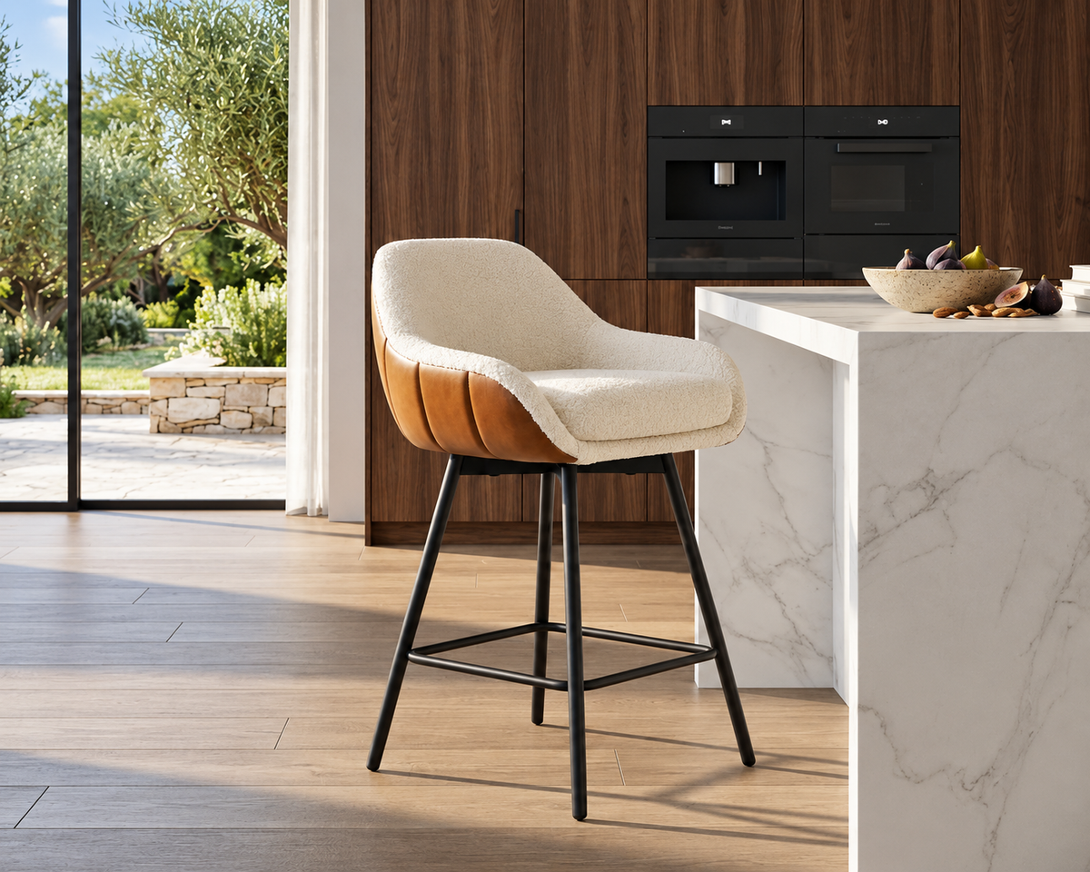 Tabouret de Bar Tissu Sherpa & Bois – Sorelio