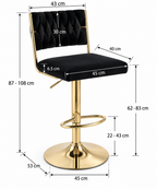Tabouret de Bar Velours Noir & Doré – Aurelio