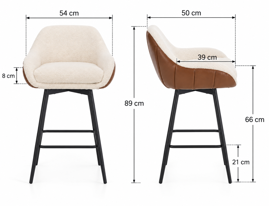 Tabouret de Bar Tissu Sherpa & Bois – Sorelio