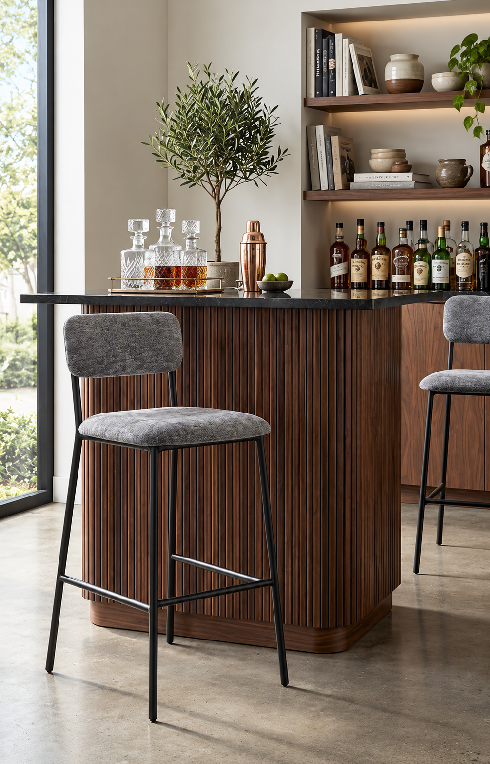 Tabouret de Bar Tissu Chenille Gris – Tavira
