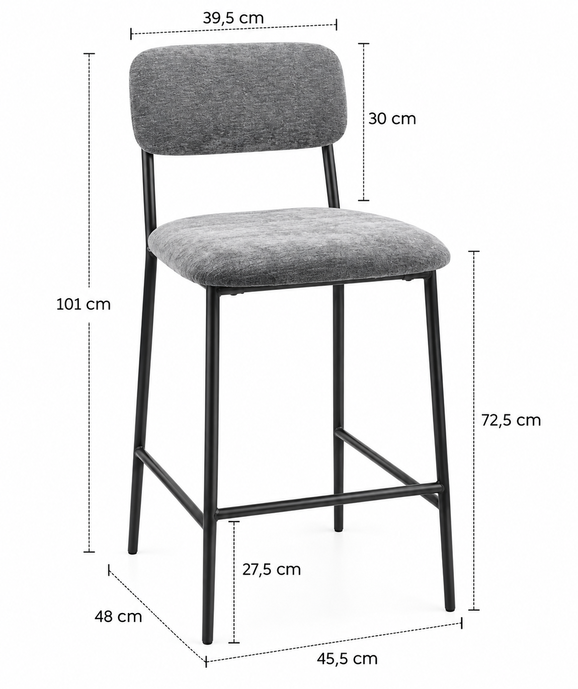 Tabouret de Bar Tissu Chenille Gris – Tavira