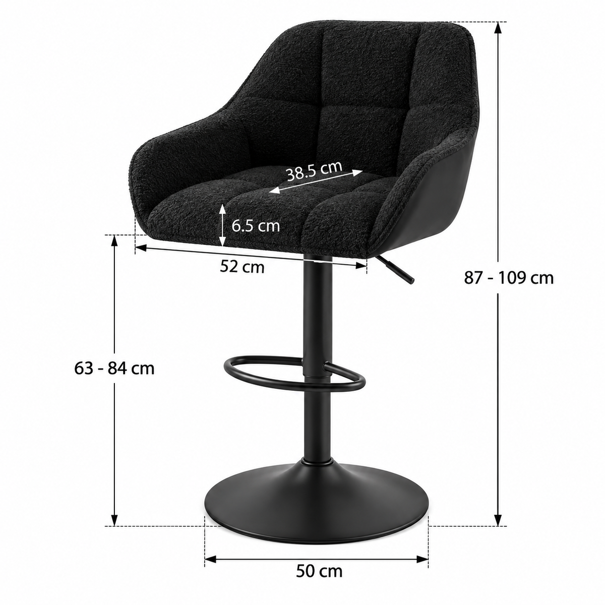 Tabouret de Bar Tissu Chenille Noir – Valerio