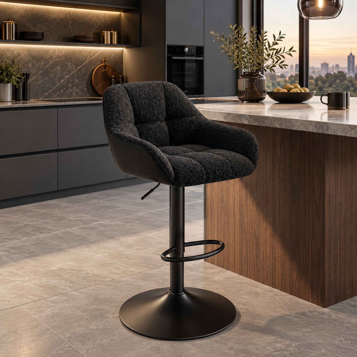 Tabouret de Bar Tissu Chenille Noir – Valerio