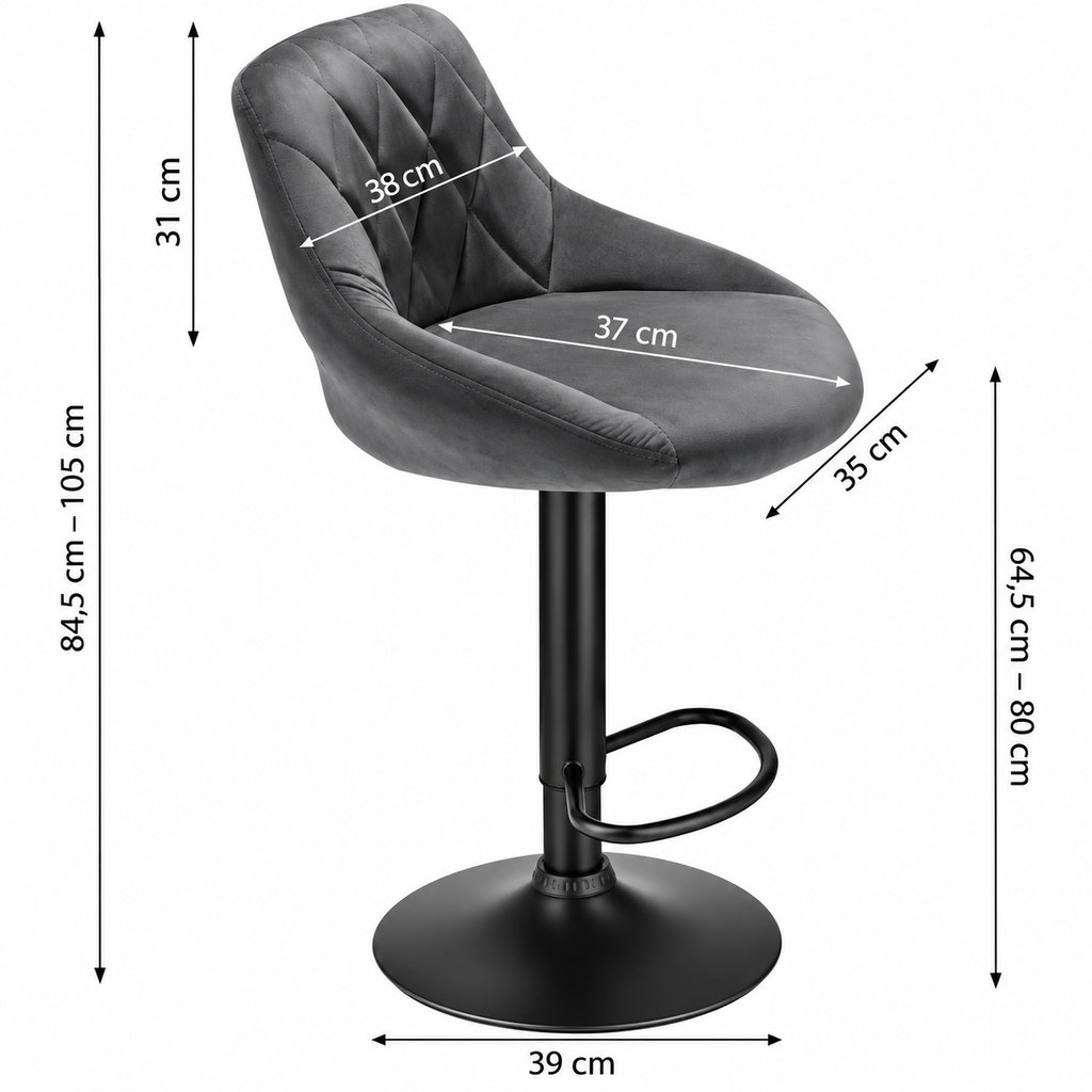 Tabouret de Bar Velours Gris – Zorvane