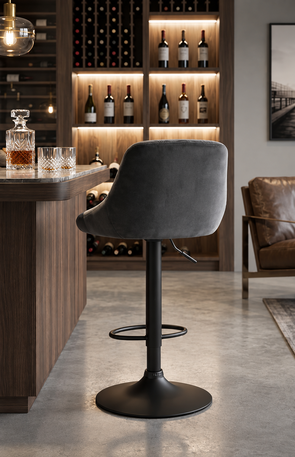 Tabouret de Bar Velours Gris – Zorvane