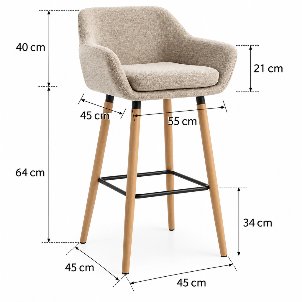 Tabouret de Bar Tissu Beige & Bois – Arvélia