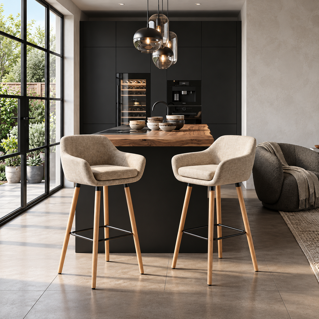 Tabouret de Bar Tissu Beige & Bois – Arvélia
