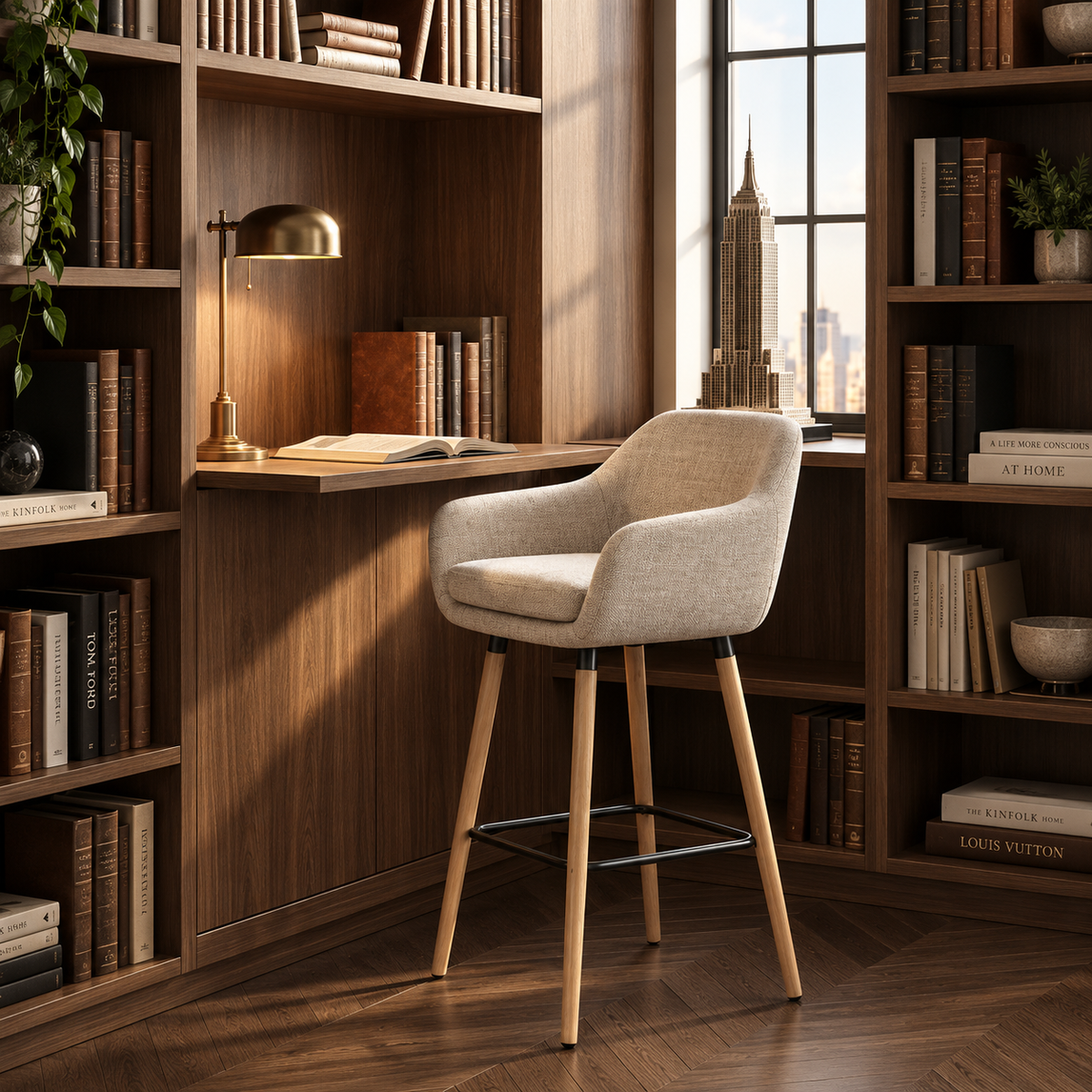 Tabouret de Bar Tissu Beige & Bois – Arvélia