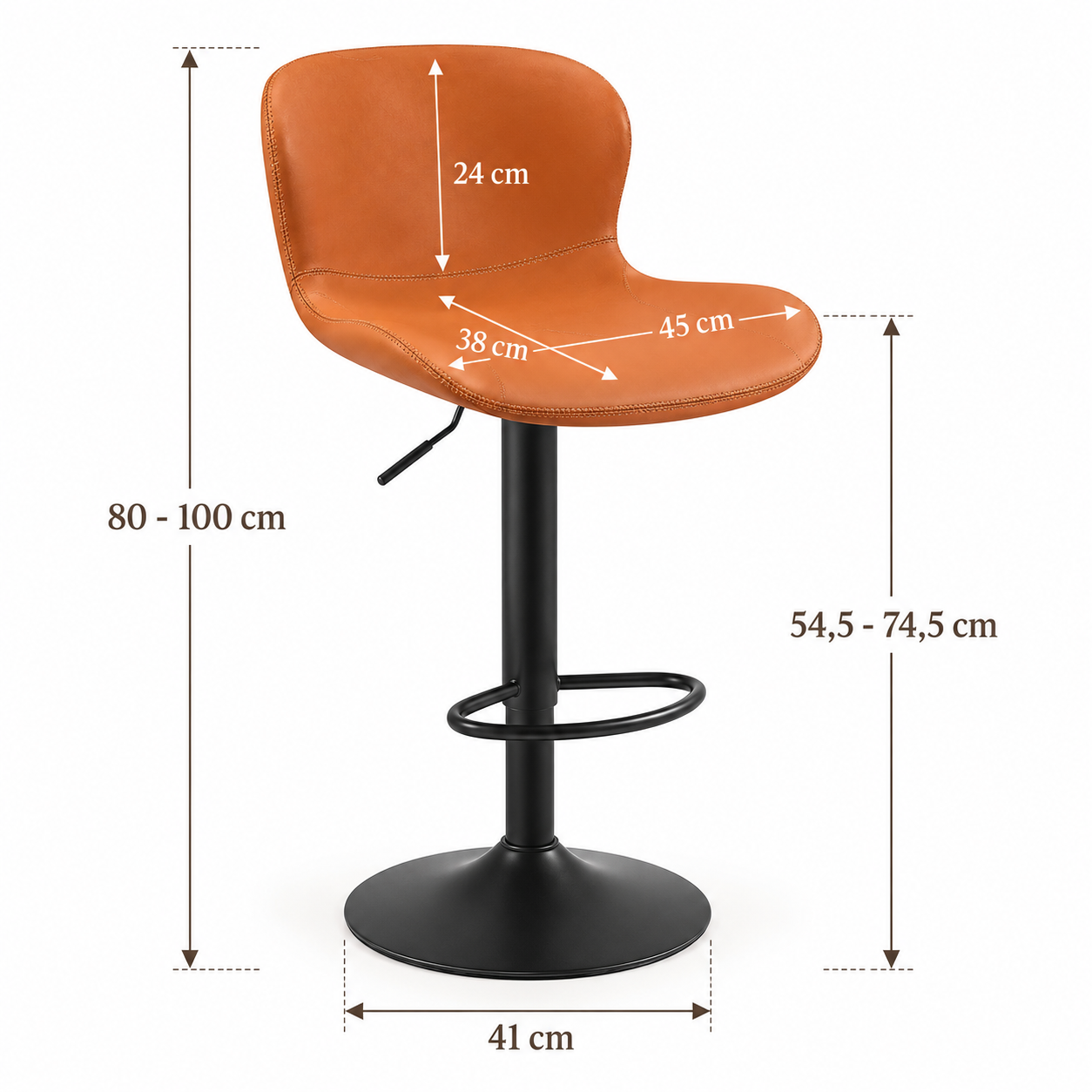 Tabouret de Bar Réglable en Similicuir – Alba Orange