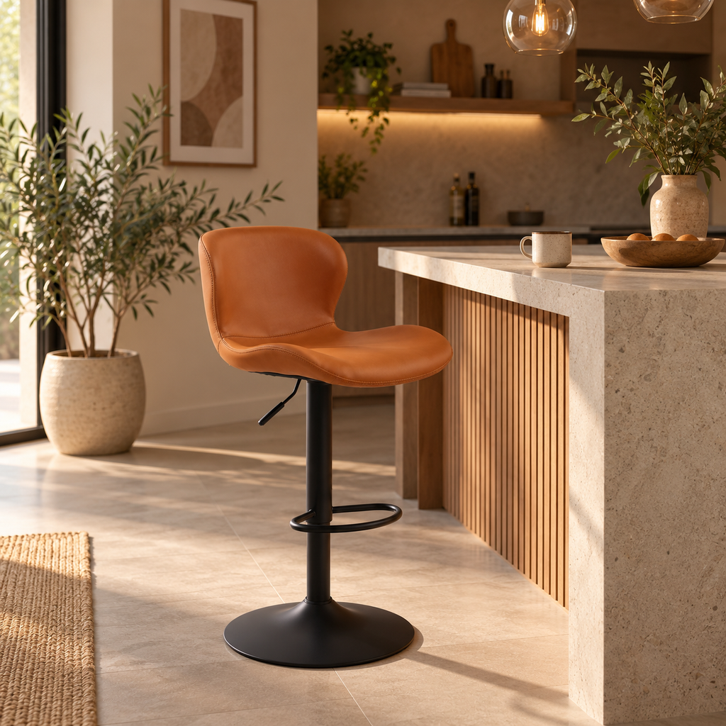 Tabouret de Bar Réglable en Similicuir – Alba Orange