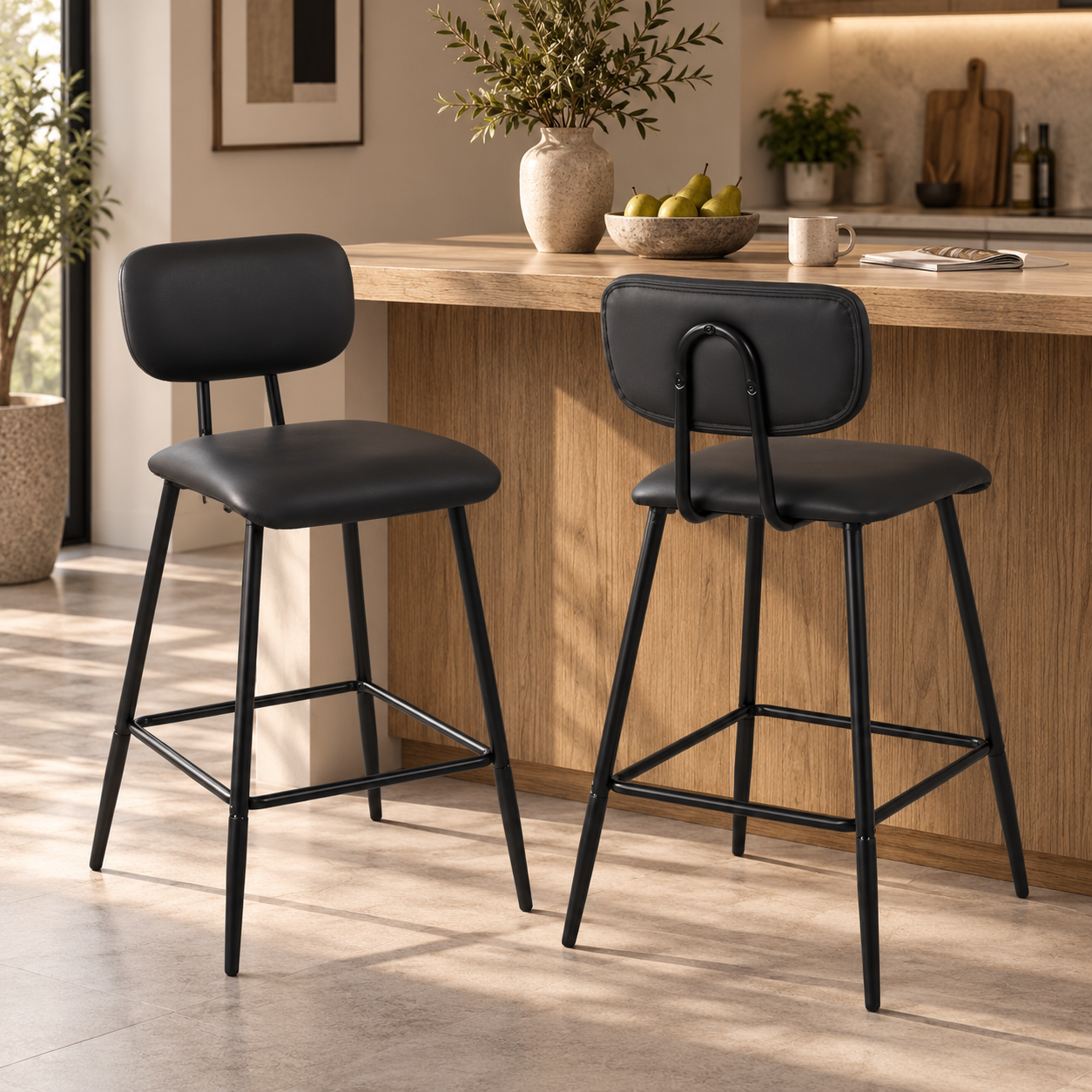 Tabouret de Bar Simili Cuir et Métal - Lennox Noir
