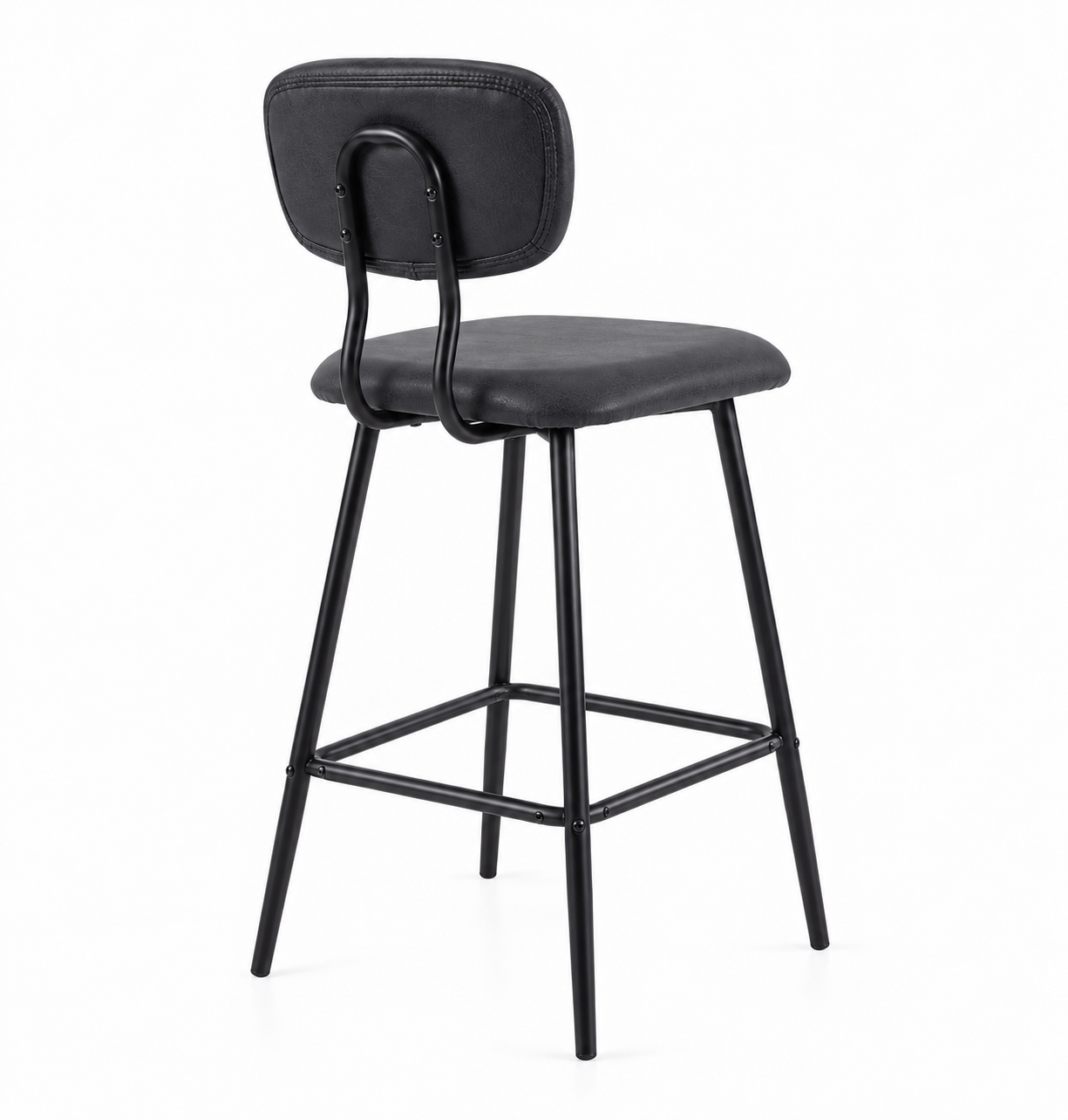 Tabouret de Bar Simili Cuir et Métal - Lennox Noir