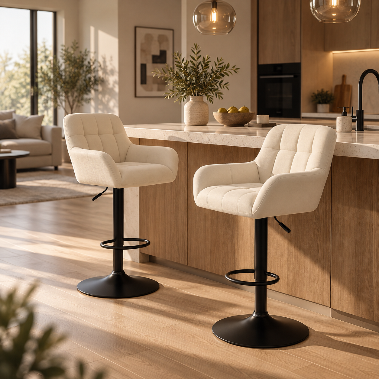 Tabouret de Bar Simili Cuir Crème – Elio