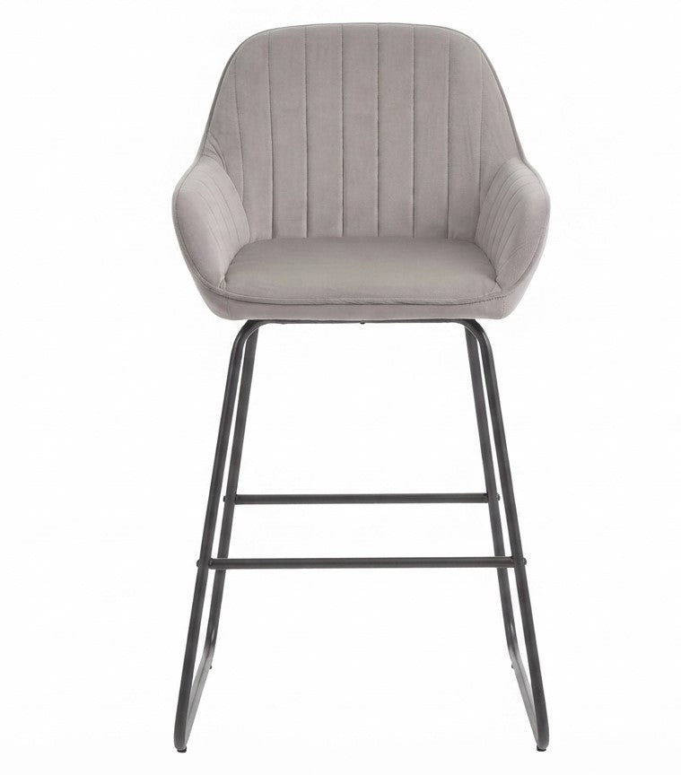 Tabouret de Bar Velours Gris avec Accoudoirs – Arvello