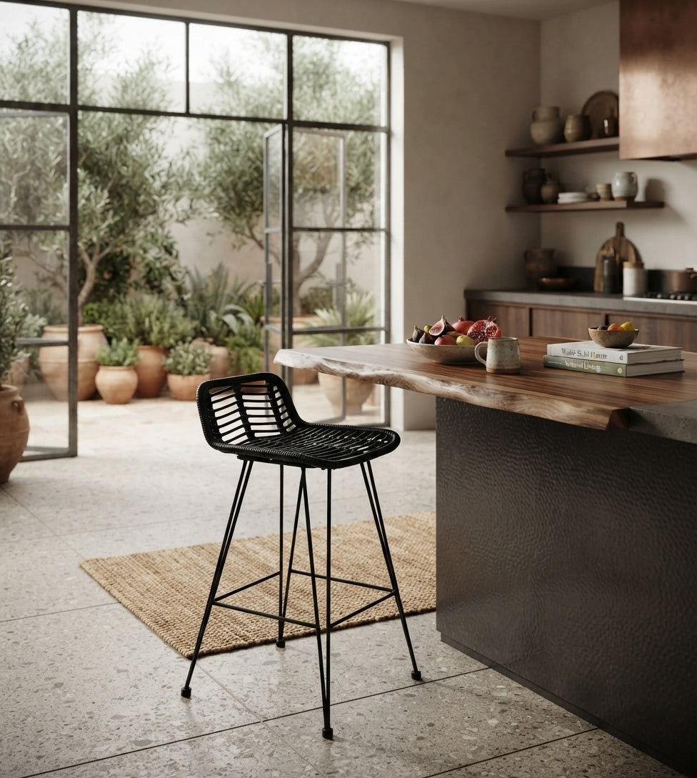 Tabouret de Bar Rotin Noir – Kaïro