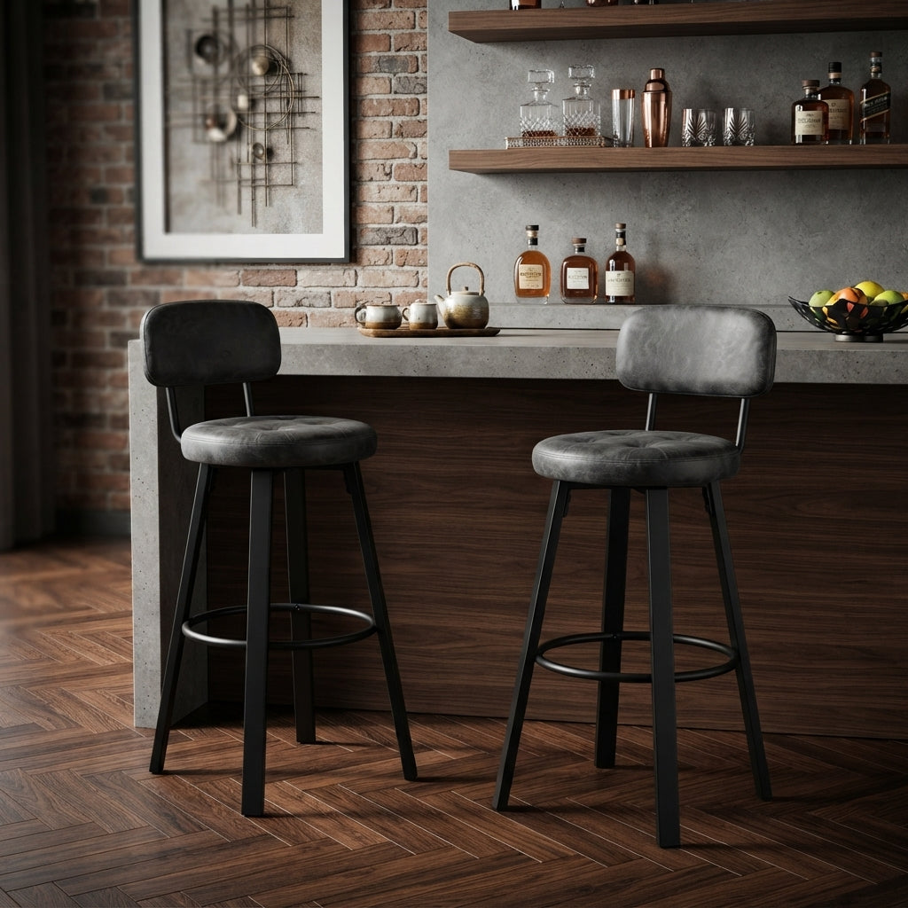 Tabouret de Bar Simili Cuir Pivotant - Milton Gris Foncé