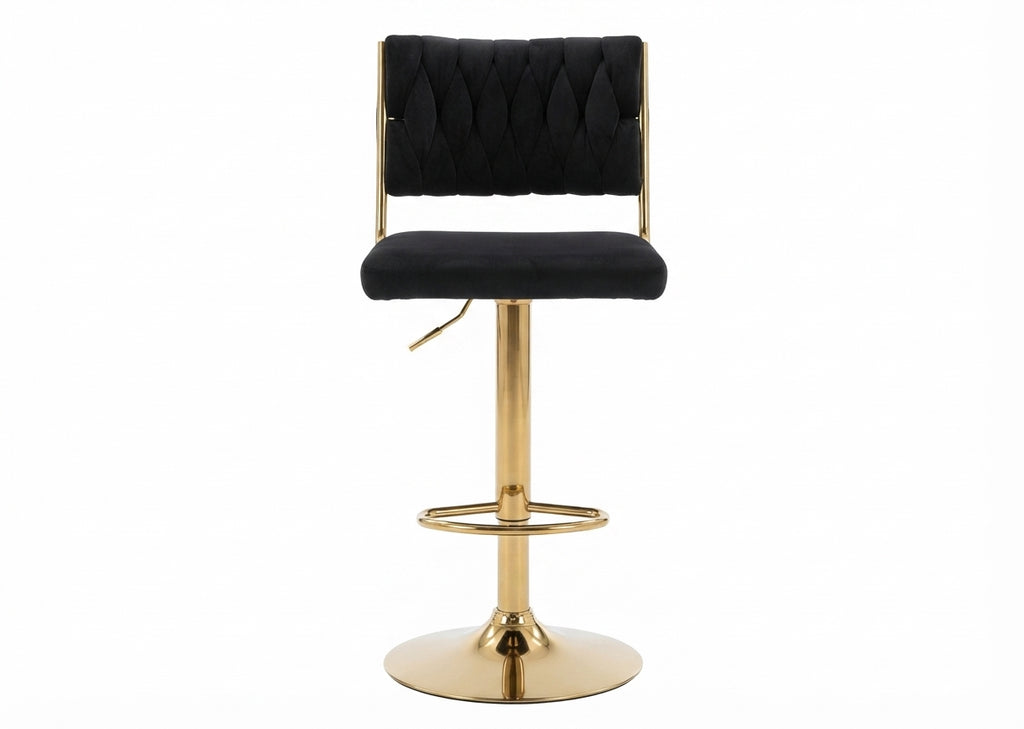 Tabouret de Bar Velours Noir & Doré – Aurelio