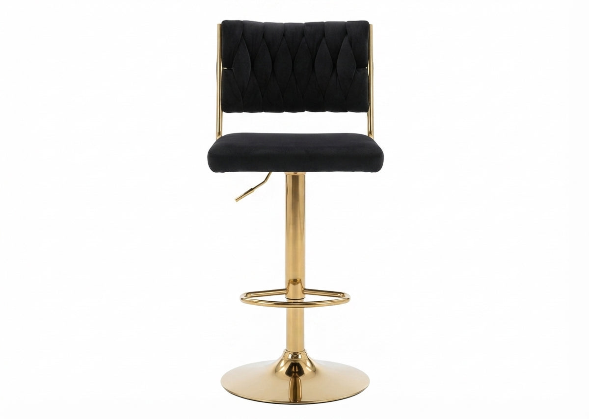 Tabouret de Bar Velours Noir & Doré – Aurelio