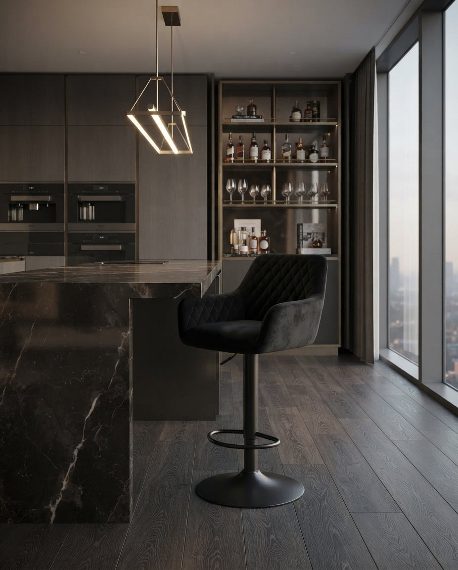 Tabouret de Bar Velours Noir – Marzio