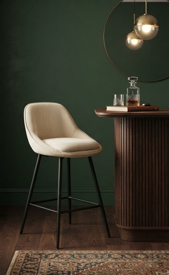 Tabouret de Bar Velours Côtelé Beige – Mavero