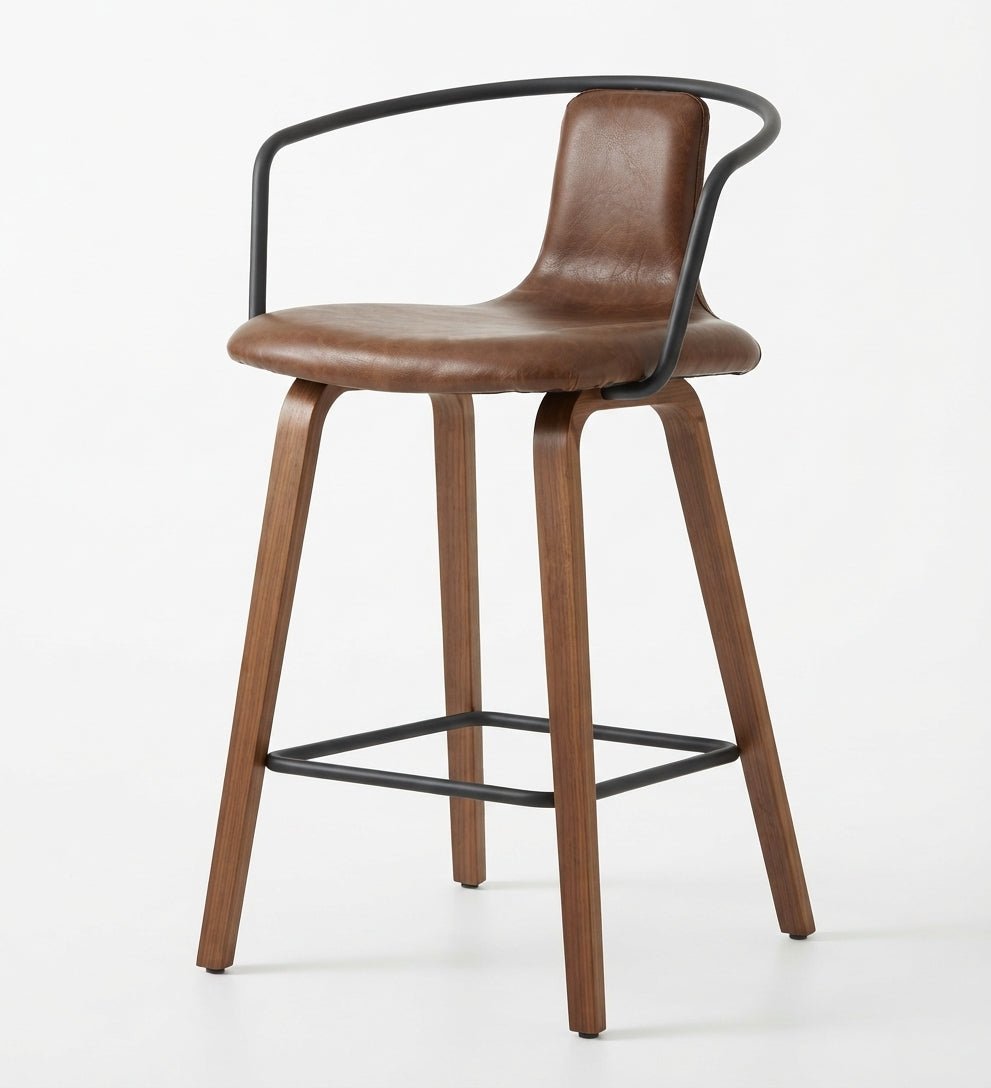 Tabouret de Bar en Bois et Simili Cuir Marron – Porto