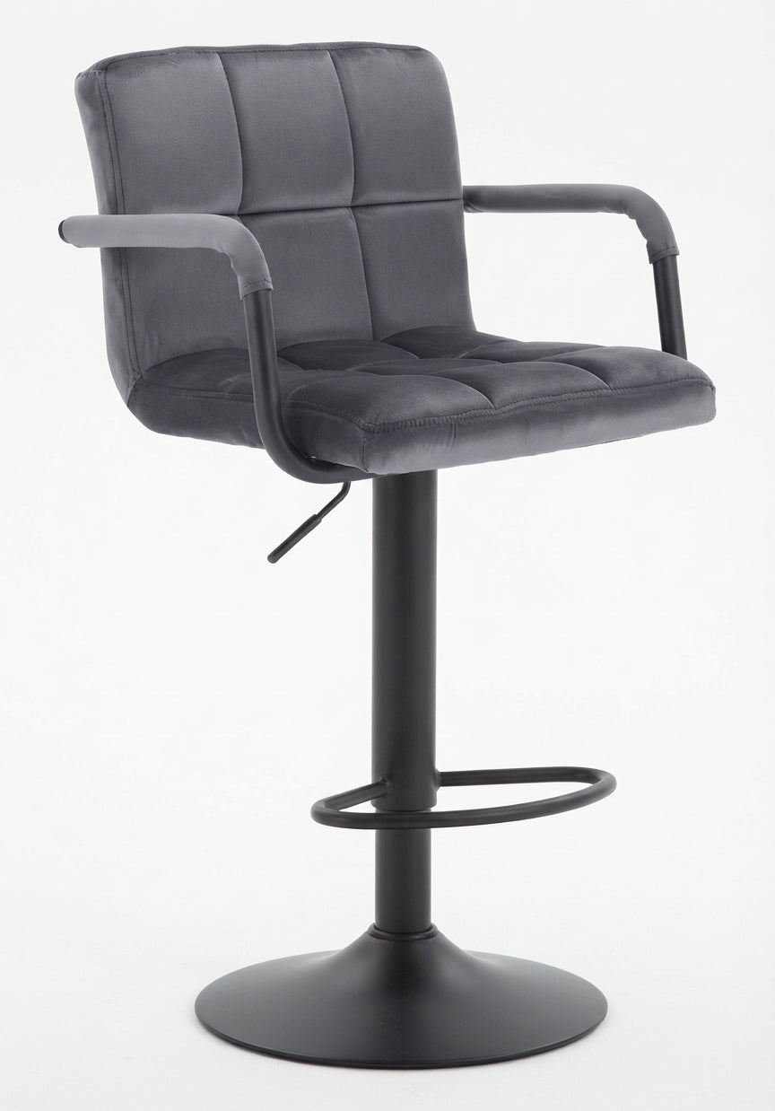 Tabouret de Bar Velours Gris avec Accoudoirs – Savio